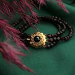 Glaskralen armband met gouden slot; Antiek | 16 cm, Ophalen of Verzenden, Gebruikt, Overige kleuren, Goud