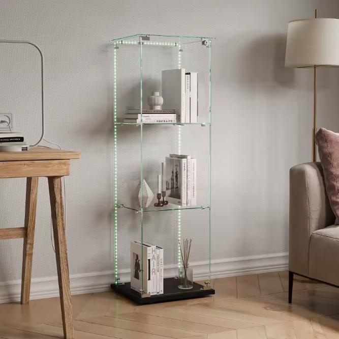 Glazen Vitrinekast met LED – Zwarte 3-Laags Displaykast, Huis en Inrichting, Kasten | Vitrinekasten, Nieuw, Verzenden