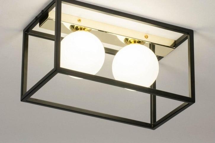 Rietveld Plafondlampen - Wit, Zwart, Goud - Glas, Metaal, Huis en Inrichting, Lampen | Plafondlampen, Verzenden