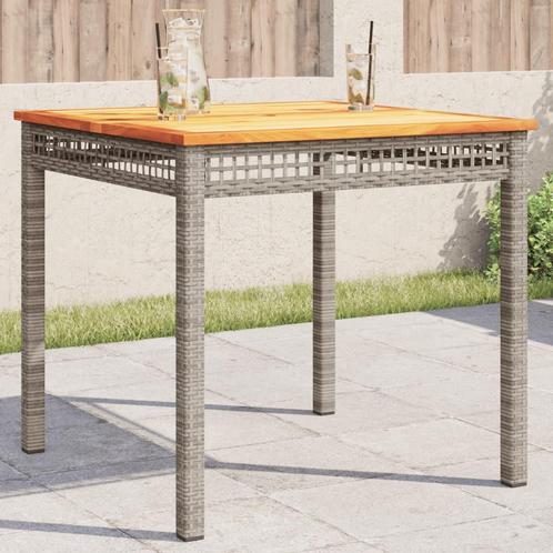 vidaXL Tuintafel 80x80x75 cm poly rattan en acaciahout grijs, Tuin en Terras, Tuintafels, Nieuw, Verzenden