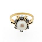 Gouden ring met parel en diamanten | 0,21 ct. (parel ring), Sieraden, Tassen en Uiterlijk, Gebruikt, Overige kleuren, Ophalen of Verzenden