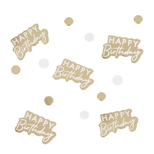Happy Birthday Tafelconfetti Goud/Wit, Hobby en Vrije tijd, Feestartikelen, Nieuw, Verzenden