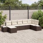 vidaXL Tuin Sofa Set met kussen met opslag 7 pcs Bruin Poly, Verzenden, Nieuw, Rotan