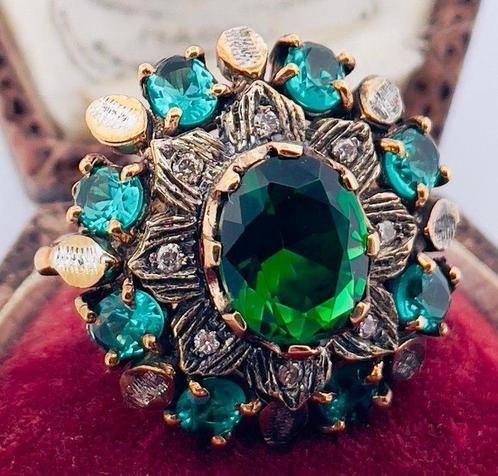 Zonder Minimumprijs - Ring - 9 kt. Roségoud, Zilver Smaragd, Sieraden, Tassen en Uiterlijk, Ringen