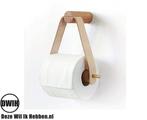 Nordic Design: WC rol houder van hout gecombineerd met leer, Nieuw, Verzenden