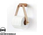 Nordic Design: WC rol houder van hout gecombineerd met leer, Verzenden, Nieuw