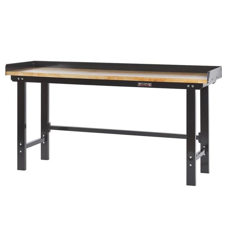 Werkbank 200 cm met hardhouten blad met opzetrand - zwart, Doe-het-zelf en Verbouw, Werkbanken, Ophalen of Verzenden