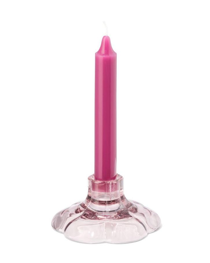 HEMA Kandelaar 9.7x5cm glas roze bloem, Huis en Inrichting, Woonaccessoires | Kandelaars en Kaarsen, Nieuw, Verzenden