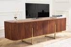 Design TV-meubel GATSBY 160cm bruin matgoud Mangoholz Retro, Ophalen of Verzenden, Nieuw