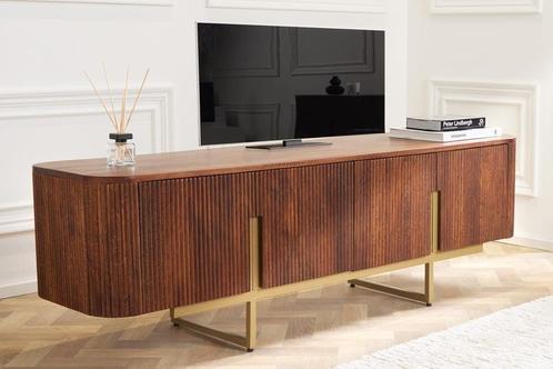 Design TV-meubel GATSBY 160cm bruin matgoud Mangoholz Retro, Huis en Inrichting, Kasten | Televisiemeubels, Ophalen of Verzenden