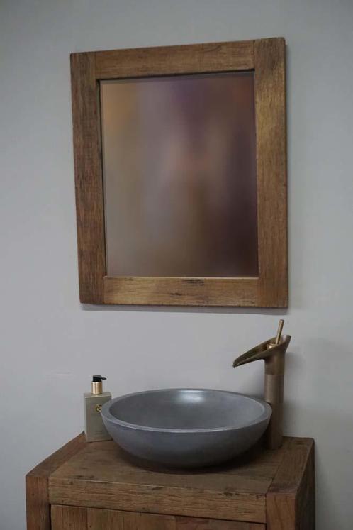 Spiegel Dirty Grey 65x55x3 cm Oud Teak Hout, Huis en Inrichting, Woonaccessoires | Spiegels, Nieuw, Verzenden