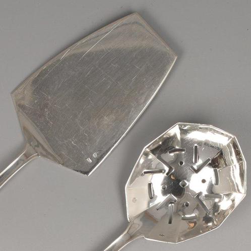 Art Deco Pasteischep & Strooilepel - Taartschep (2) - .800, Antiek en Kunst, Antiek | Goud en Zilver