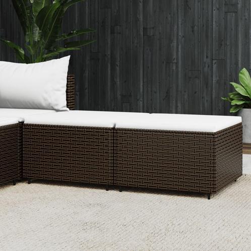 vidaXL Voetensteunen 2 st met kussens poly rattan bruin, Tuin en Terras, Tuinsets en Loungesets, Nieuw, Rotan, Verzenden