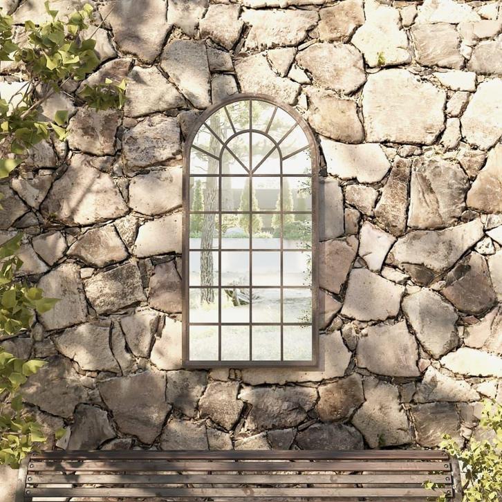 vidaXL Tuinspiegel 90x45 cm ijzer zandkleurig, Huis en Inrichting, Woonaccessoires | Spiegels, Nieuw, Verzenden