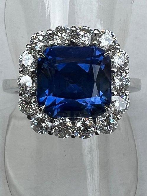 Ring - 18 karaat Witgoud Saffier - Diamant - Ceylon Saffier,, Sieraden, Tassen en Uiterlijk, Ringen
