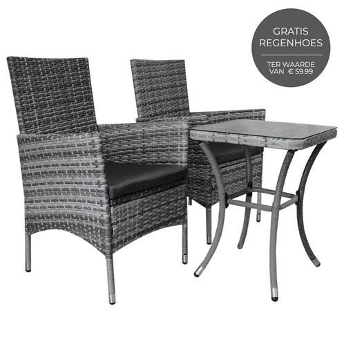 Bistroset Rotan - Jardí - balkonset grijs - 3-delig -, Tuin en Terras, Tuinsets en Loungesets, Verzenden