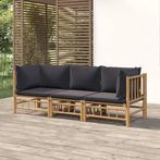 vidaXL 3-delige Loungeset met kussens bamboe donkergrijs, Verzenden, Nieuw, Hout, Loungeset