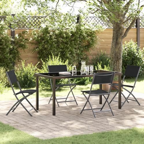 vidaXL 5-delige Tuinset Zwart Textilene en Staal, Tuin en Terras, Tuinsets en Loungesets, Tuinset, Nieuw, Textileen, Verzenden