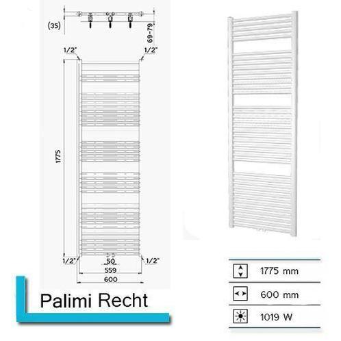 Handdoekradiator Palimi Recht 1775 x 600 mm Mat Zwart, Doe-het-zelf en Verbouw, Sanitair, Overige typen, Nieuw, Ophalen of Verzenden