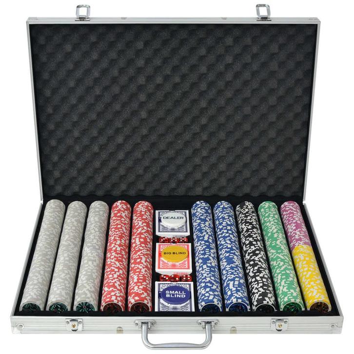 vidaXL Pokerset met 1000 laser chips aluminium, Hobby en Vrije tijd, Gezelschapsspellen | Kaartspellen, Nieuw, Verzenden