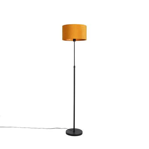 Vloerlamp zwart met velours kap okergele met goud 35 cm -, Huis en Inrichting, Lampen | Vloerlampen, Nieuw, Overige materialen