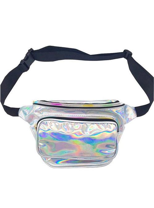 Zilveren Holografische Heuptas Fanny Pack Twee Vakken Zwarte, Sieraden, Tassen en Uiterlijk, Tassen | Damestassen, Overige typen
