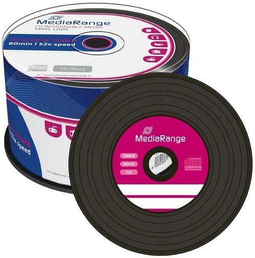 MediaRange | CD-R | 700 MB | Black Vinyl | 50 Stuks, Computers en Software, Beschrijfbare discs, Nieuw, Verzenden