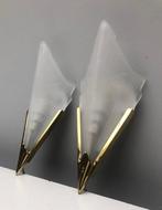 Wandlamp - Glas, Messing - Twee wandlampen gemaakt van, Antiek en Kunst