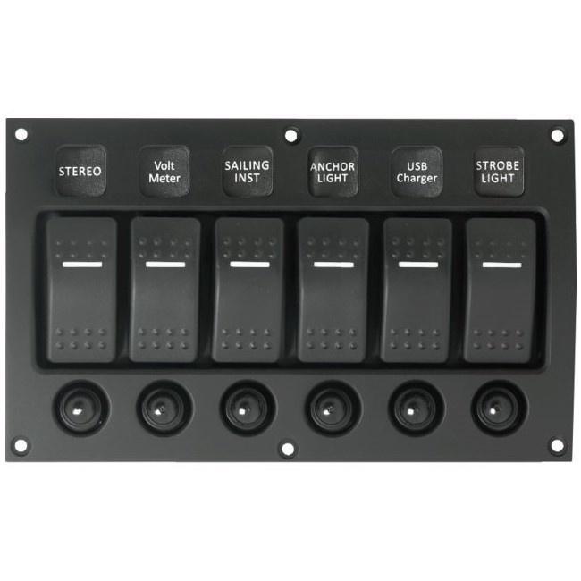 Talamex Schakelpaneel Curved met 6 schakelaars 12/24 Volt, Auto diversen, Autogereedschap, Nieuw, Ophalen of Verzenden