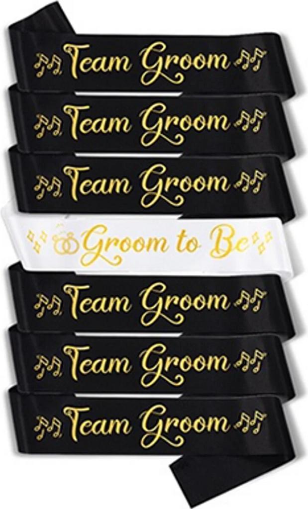 7-delige Sjerpen set Groom to Be en Team Groom, Kleding | Heren, Trouwkleding en Trouwaccessoires, Zwart, Nieuw, Accessoires, Verzenden