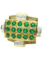 Zonder Minimumprijs - Ring - 9 kt. Geel goud, Zilver Smaragd, Sieraden, Tassen en Uiterlijk, Ringen, Nieuw