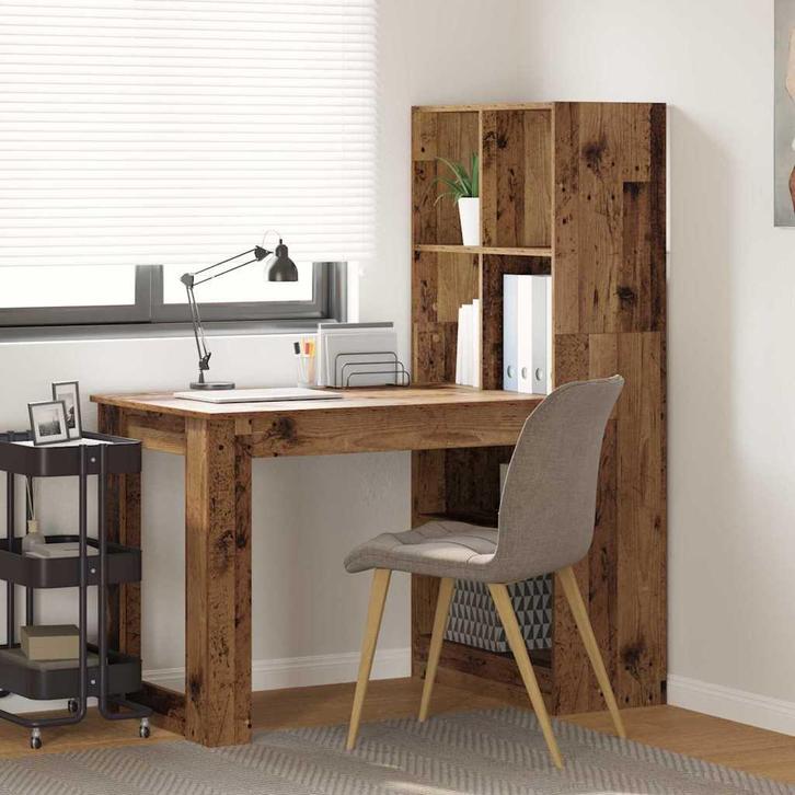 vidaXL Bureau met plank Oud Hout 122 x 67 x 145 cm Bewerkt, Huis en Inrichting, Bureaus, Nieuw, Verzenden