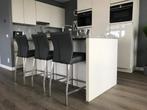 Set van 3 leren barstoelen - grijs leer - Echt leer, Modern,, Huis en Inrichting, Stoelen, Overige kleuren, Nieuw, Leer, Ophalen of Verzenden