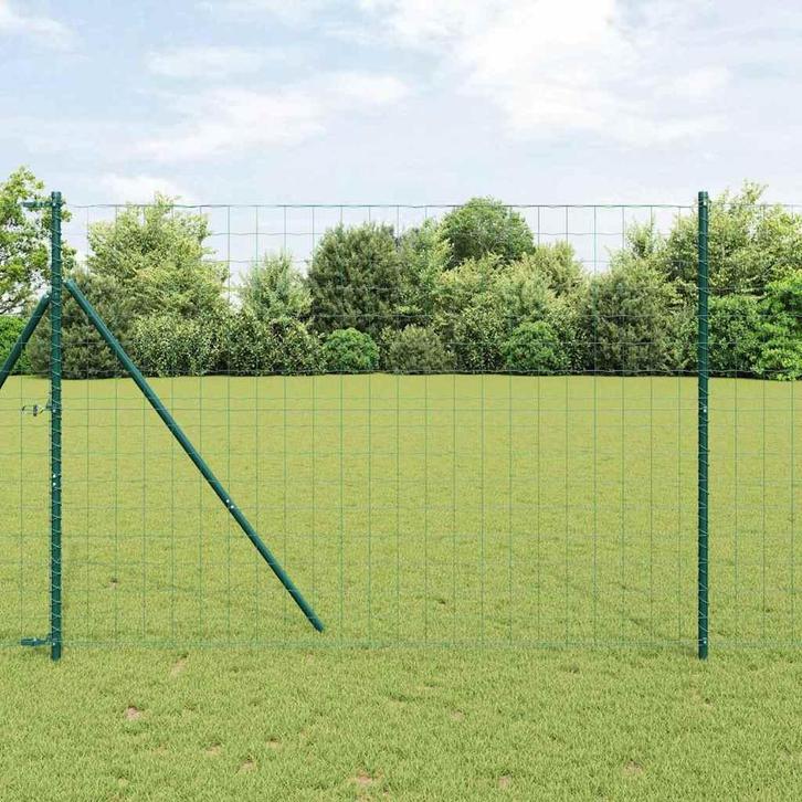 vidaXL Hek met Paal Groen 1,5 x 10 m Staal, Tuin en Terras, Schuttingen, Nieuw, IJzer, Verzenden