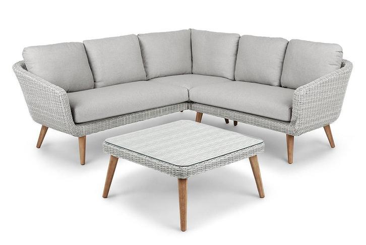 Hoek Loungeset Maartje Lichtgrijs Wicker / Acaciahout, Tuin en Terras, Tuinsets en Loungesets, Verzenden