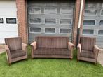 Bankstel senioren bank stof met 2 fauteuils/stoelen, Huis en Inrichting, Zo goed als nieuw, Rechte bank, Leer, Senioren