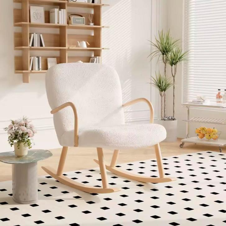 Lounge Stoel beige/wit - Schommelstoel van Teddystof Poef, Huis en Inrichting, Bureaustoelen, Nieuw, Ergonomisch, Verzenden