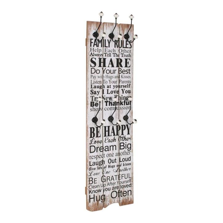 vidaXL Wandkapstok met 6 haken FAMILY RULES 120x40 cm, Huis en Inrichting, Woonaccessoires | Kapstokken, Nieuw, Verzenden