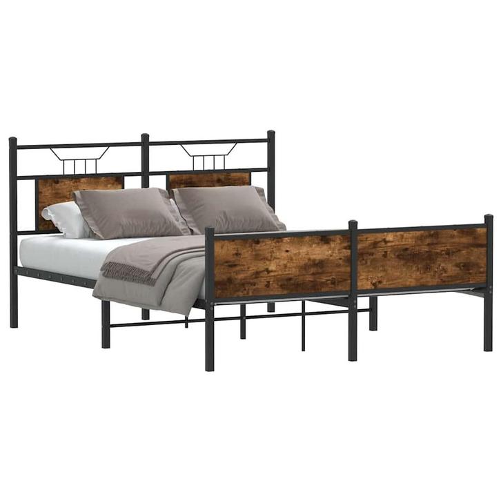 vidaXL Bedframe zonder matras hout gerookt eikenkleurig, Huis en Inrichting, Slaapkamer | Bedden, 140 cm, 190 cm of minder, Bruin