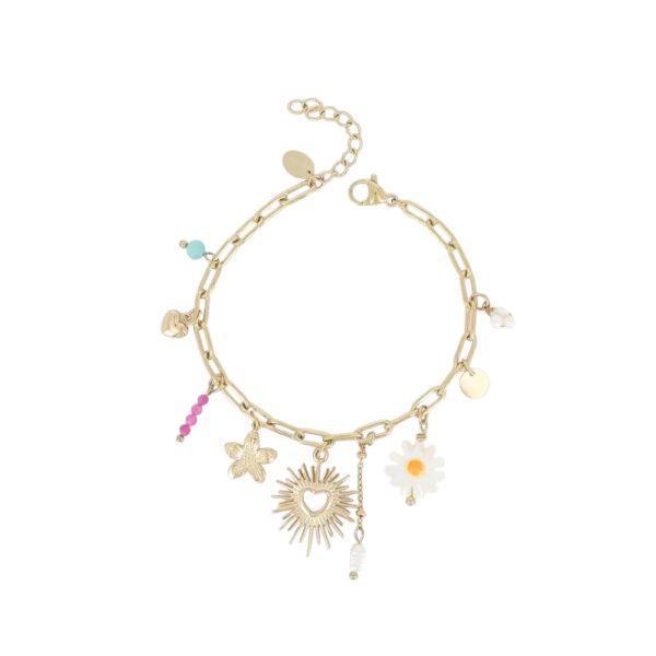 Armband Lente Goudkleurig Stainless Steel - Verkleurt niet, Sieraden, Tassen en Uiterlijk, Armbanden, Met bedels of kralen, Goud