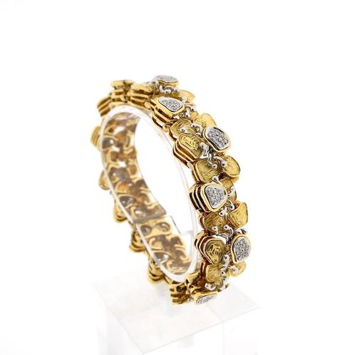 18 Krt. Bicolor gouden fantasie armband; Diamanten 0,525..., Sieraden, Tassen en Uiterlijk, Armbanden, Overige kleuren, Gebruikt