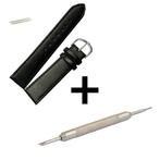 Fako - Horlogebandje - Echt Leer - 20mm - Zwart - Met, Verzenden, Nieuw