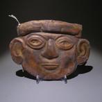 Moche Koper Mask. 14 cm L. Fijn. Spaanse uitvoervergunning.