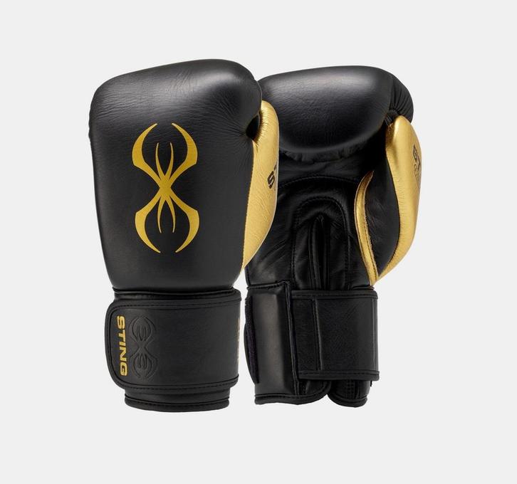 STING Bokshandschoen | Zwart / Goud (Maat: 16OZ), Sport en Fitness, Vechtsporten en Zelfverdediging, Vechtsportbescherming, Nieuw