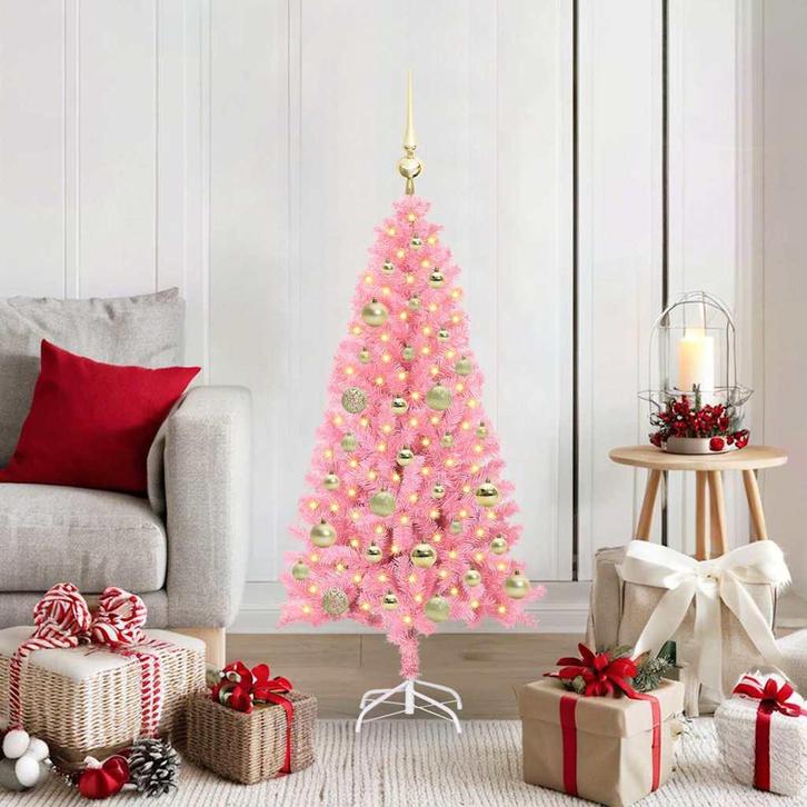 vidaXL Kerstboom met 150 LED met standaard Roze 120 cm PVC, Diversen, Kerst, Nieuw, Verzenden
