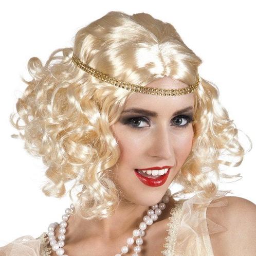 Flapper Pruik Blond met Haarband, Kleding | Heren, Carnavalskleding en Feestkleding, Verzenden