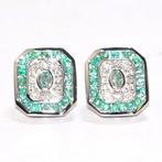 Oorbellen - 14 karaat Witgoud - 1.04ct. tw. Smaragd -, Sieraden, Tassen en Uiterlijk, Oorbellen, Nieuw