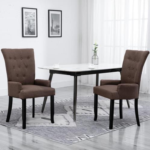 vidaXL Eetkamerstoel met armleuningen stof bruin, Huis en Inrichting, Stoelen, Bruin, Nieuw, Verzenden