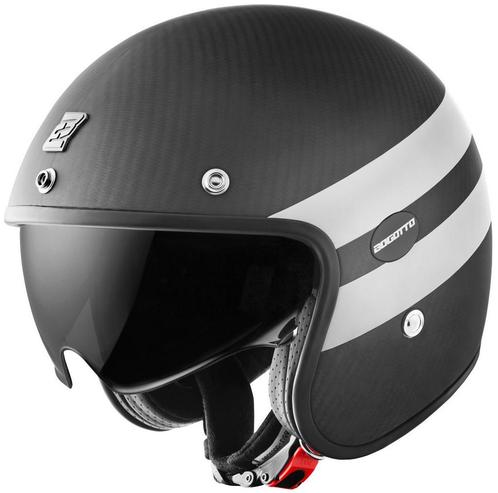 Bogotto V587 Crono Carbon Mat Zwart Wit Jethelm, Motoren, Kleding | Motorhelmen, Jethelm, Heren, XS, Nieuw met kaartje, Overige merken