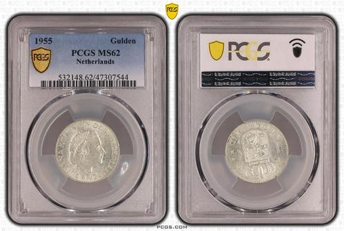 Koningin Juliana zilveren 1 gulden 1955 MS62 PCGS, Postzegels en Munten, Munten | Nederland, Losse munt, 1 gulden, Koningin Juliana